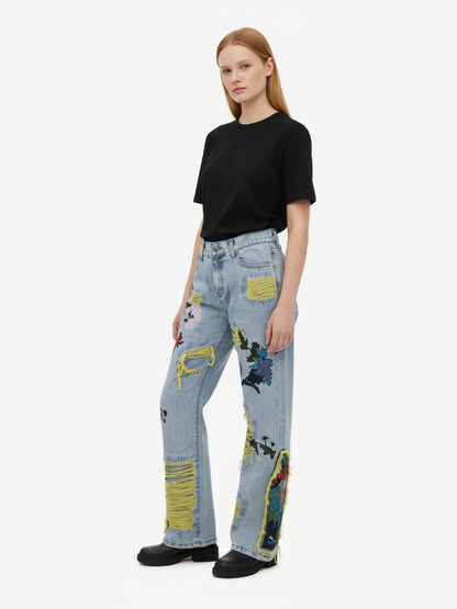 Thesupermade Plum Embroidery Jeans - 1618