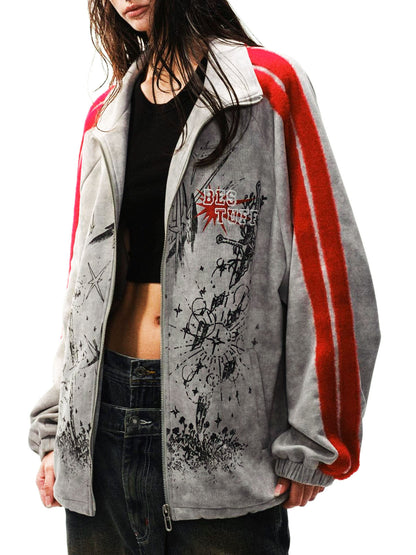 Wasteland Patchwork Graffiti Zip Up Jacket 