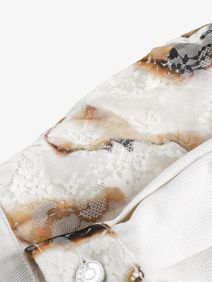 Thesupermade American Retro Lace Patchwork Denim Jacket 