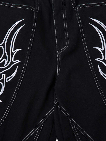 Deconstructed Contrast Embroidered Baggy Jeans - 2330 