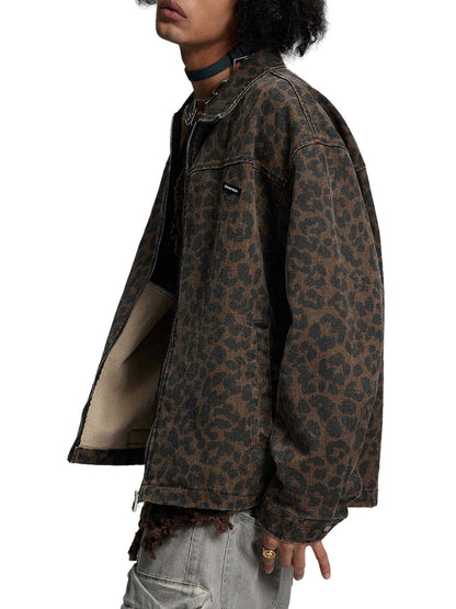 Vintage Washed Cheetah Denim Jacket 