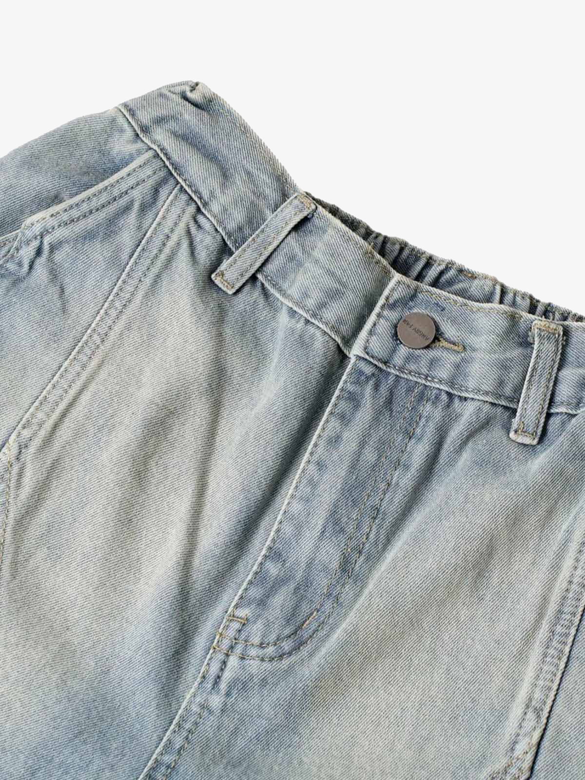 Washed Distressed Deconstructed Split Denim Shorts 