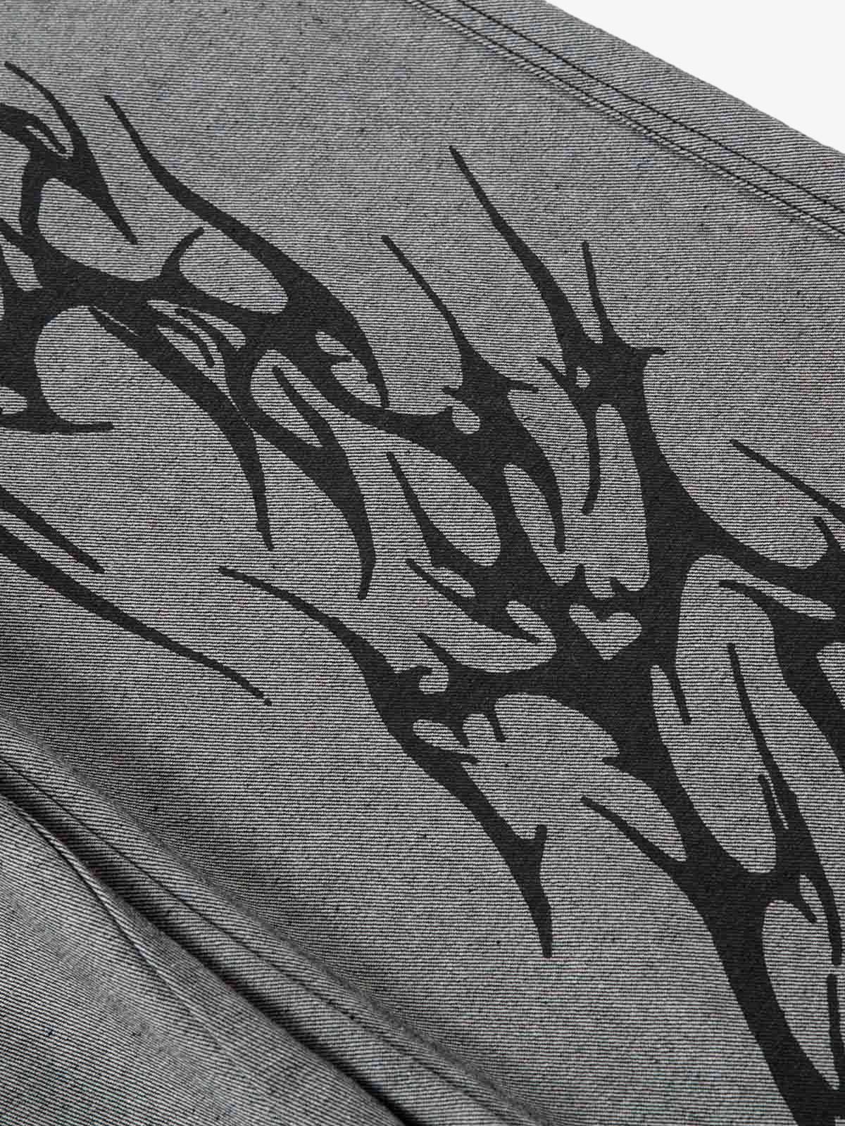 Tribal Flame Print Baggy Jeans 