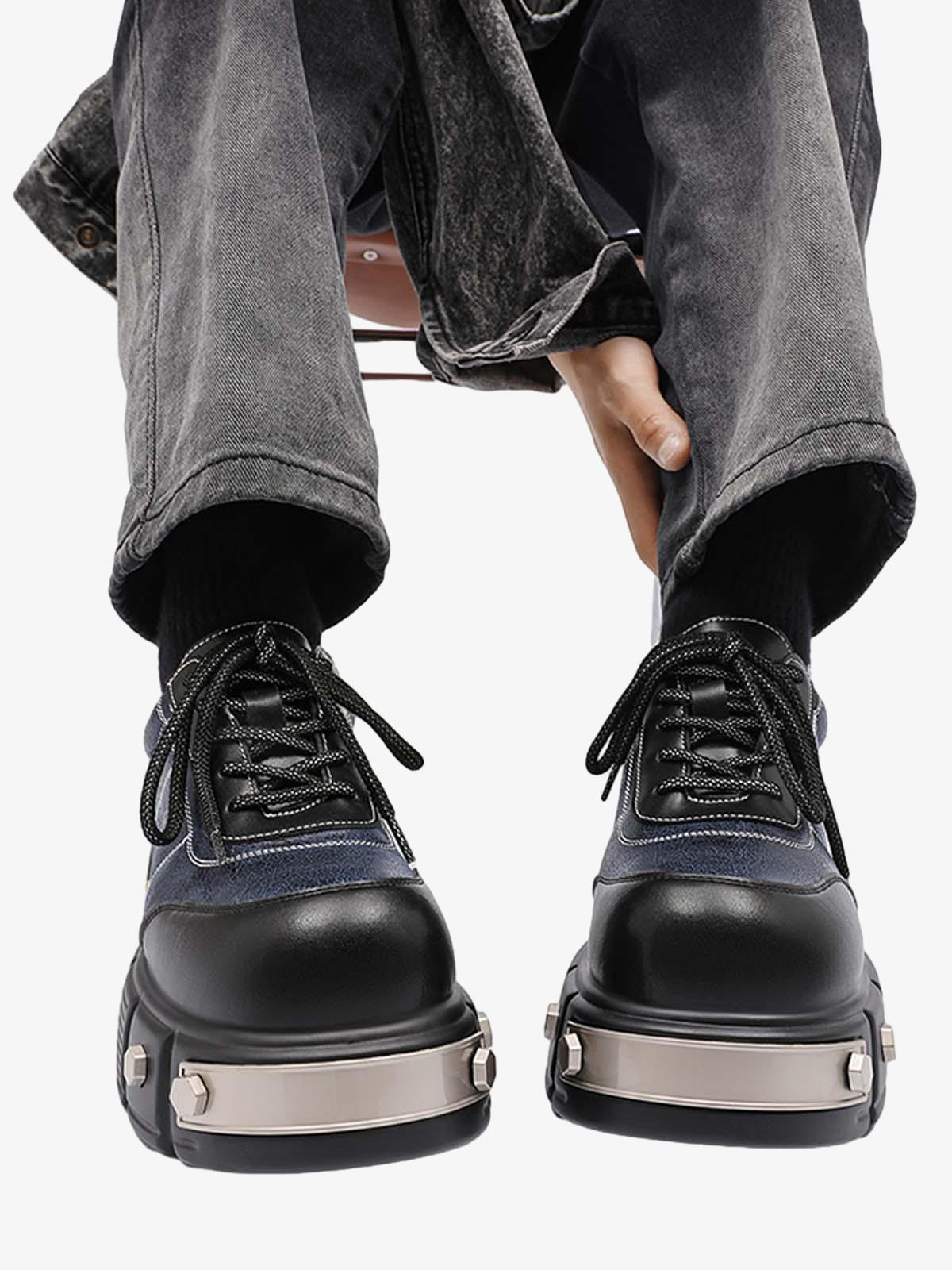 Metal Plate Chunky Leather Shoes