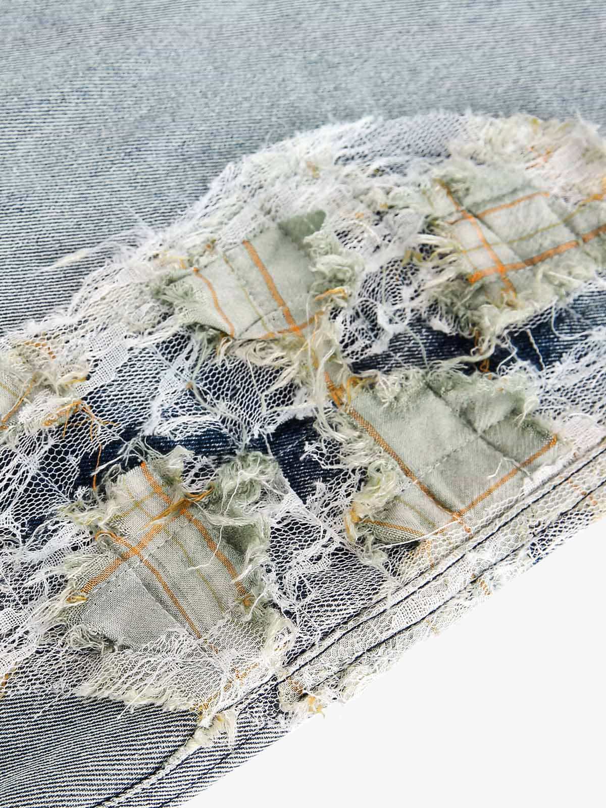 Ripped Lace Patchwork Straight Jeans 