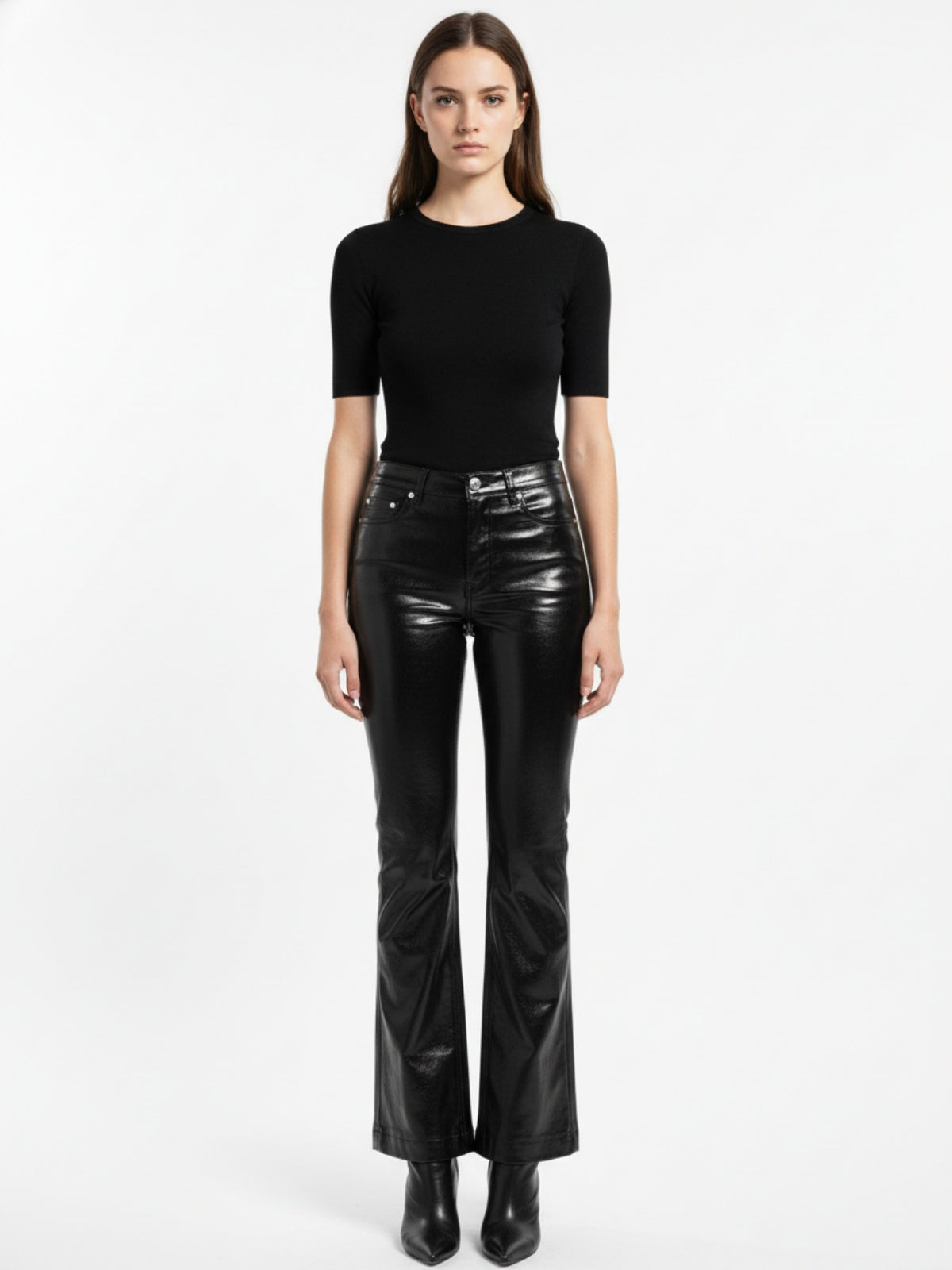 Thesupermade Glossy Patent Leather Flare Pants - 2396