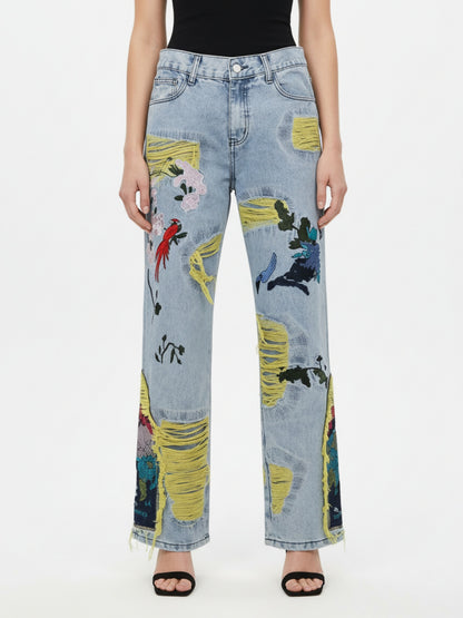 Thesupermade Plum Embroidery Jeans - 1618