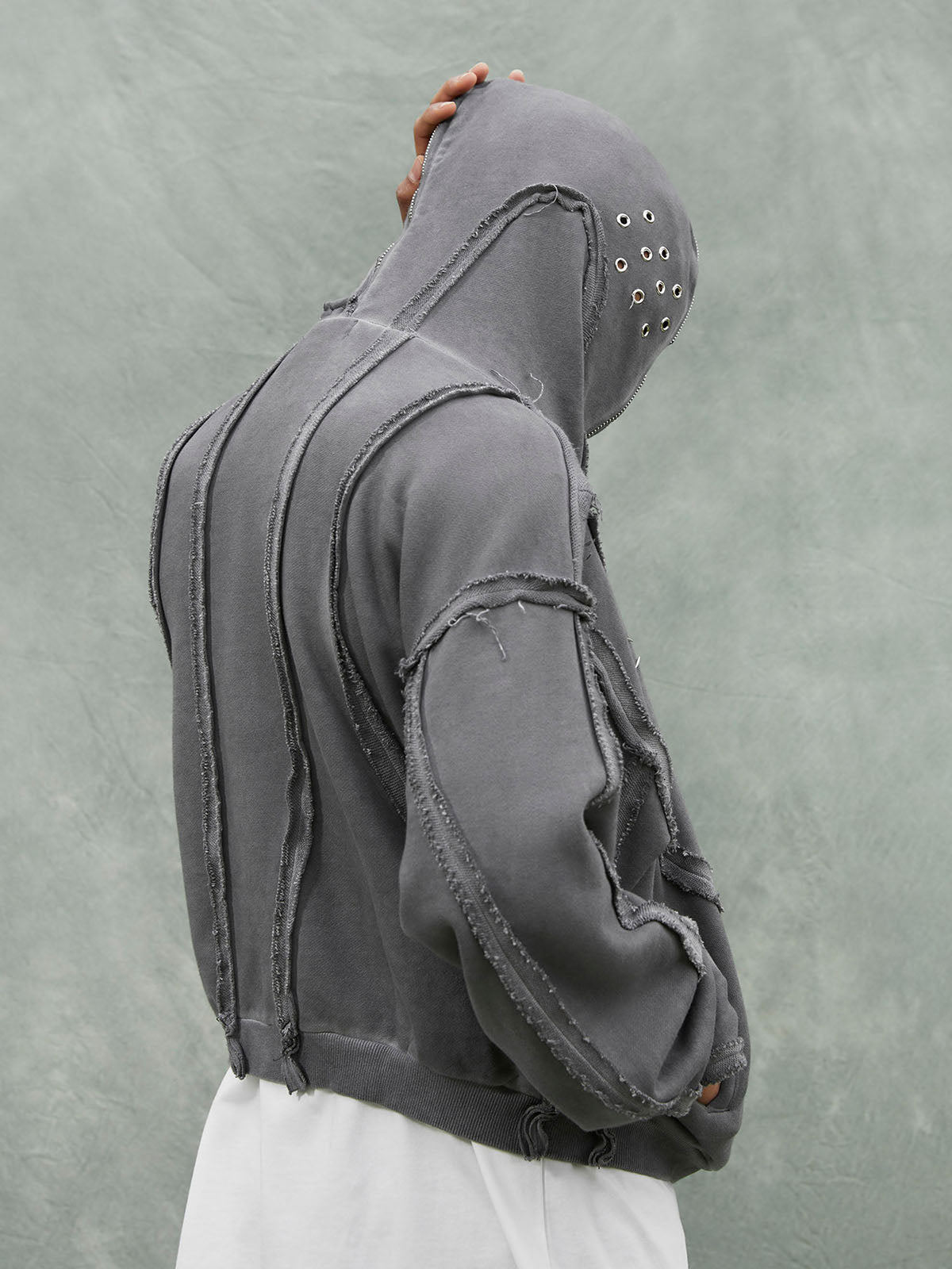 Thesupermade Heavy Washed Distressed Full Zip Hoodie - 2057 