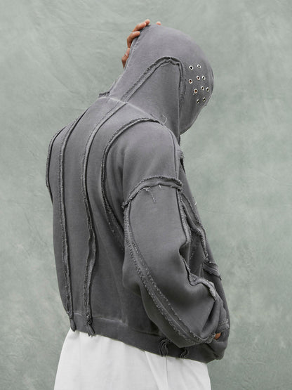 Thesupermade Heavy Washed Distressed Full Zip Hoodie - 2057 