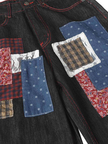Retro Patchwork Baggy Jeans 
