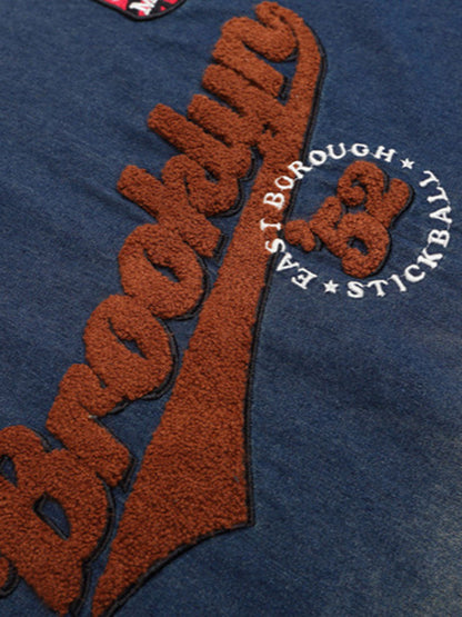 Vintage Distressed Washed Gradient Denim T-shirt 