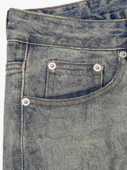 Thesupermade Distressed Washed Ink Splashed Straight Jeans 