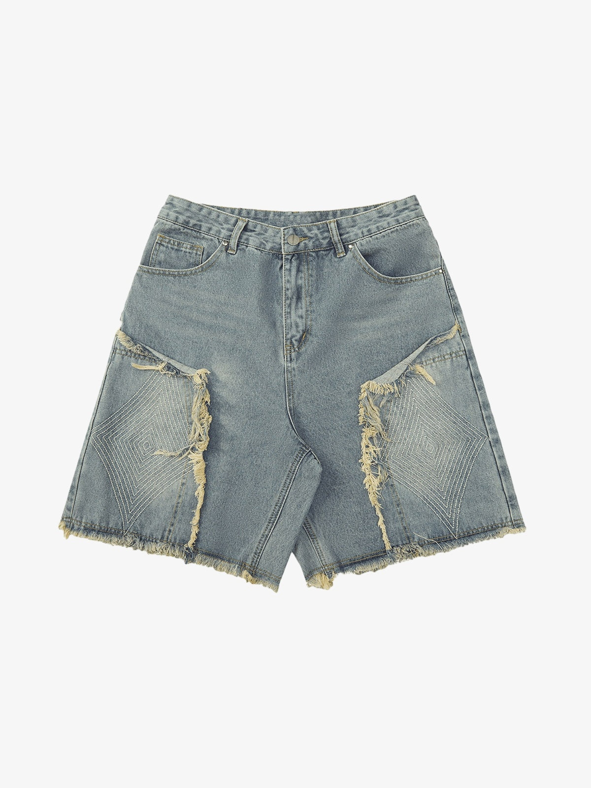Thesupermade Retro Stitching Diamonds Embroidery Shorts 
