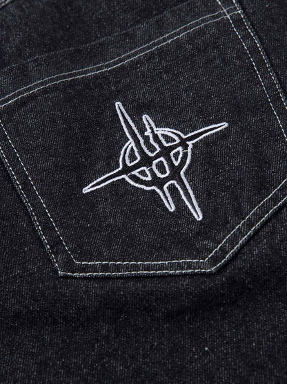 Embroidered Flame Baggy Jeans 