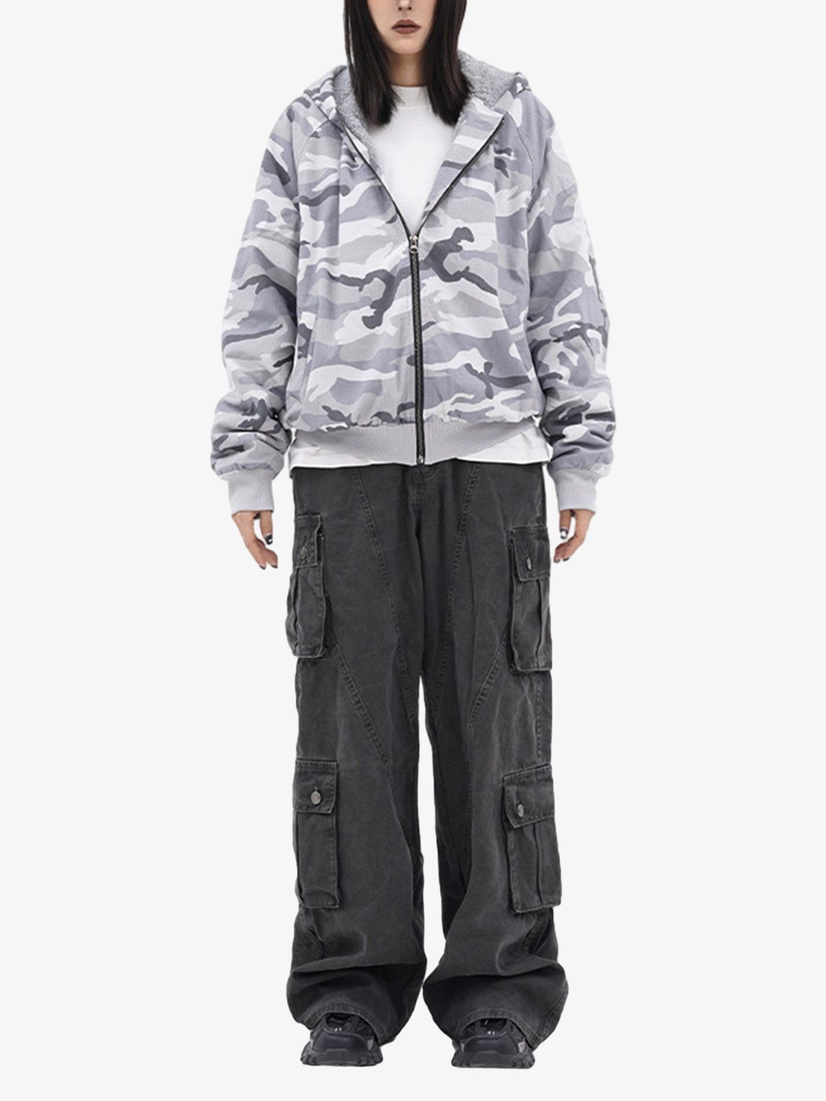 Thesupermade Camouflage Fleece Hooded  Jacket 