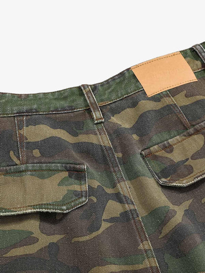Ripped Camouflage Flared Cargo Pants - 2410 