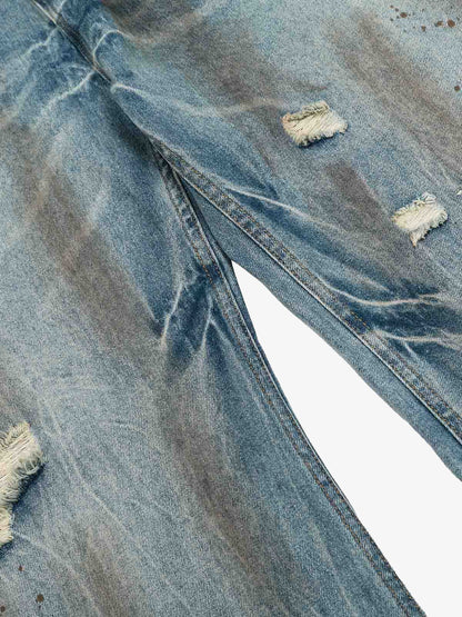 Washed Distressed Ripped Barrel Jeans - 2445 