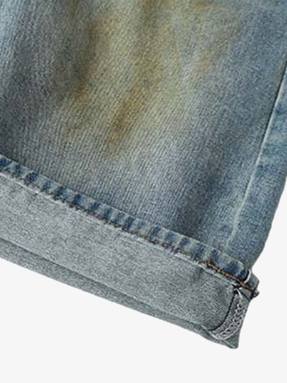Washed Distressed Spray-Painted Ripped Jorts 