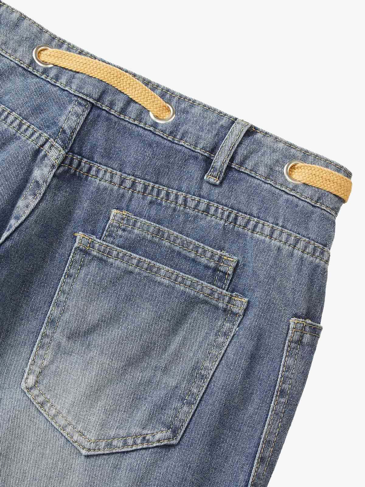 Thesupermade Drawstring Denim Patch Washed Jeans 