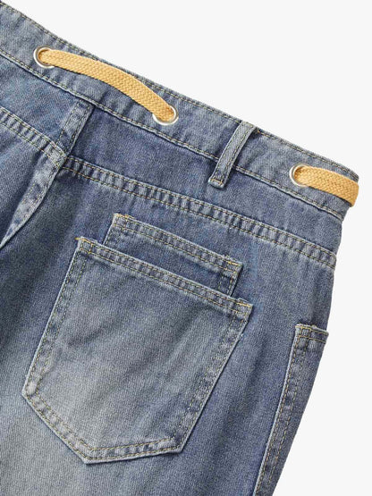 Thesupermade Drawstring Denim Patch Washed Jeans 