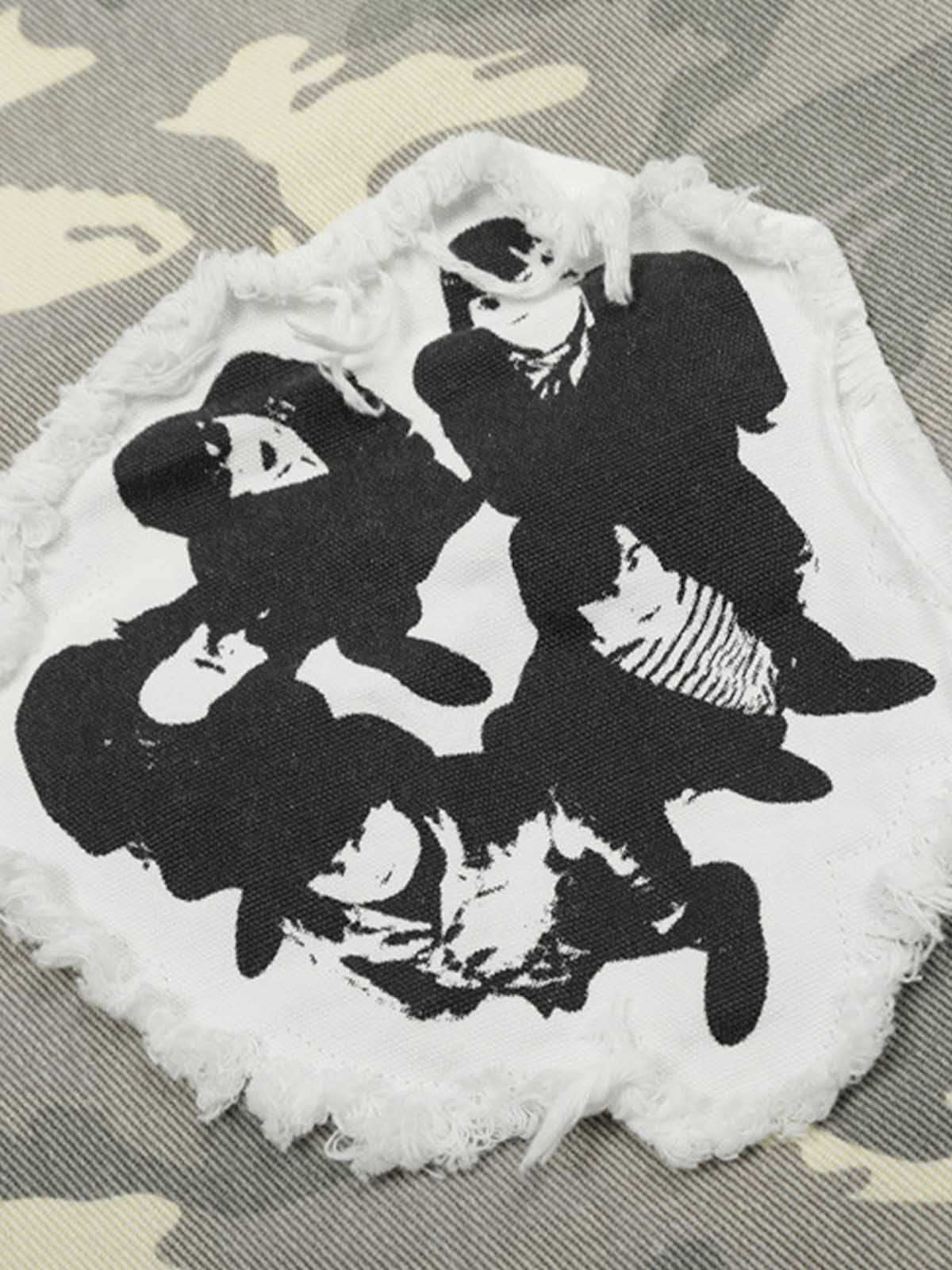 Ripped Applique Embroidered Camouflage Jorts 