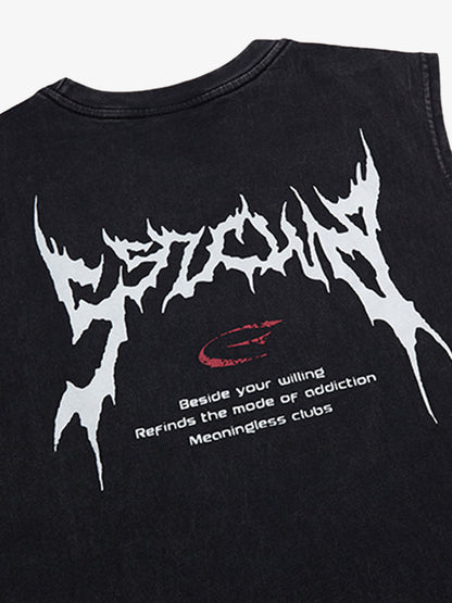 Retro Washed Letter Print Vest 