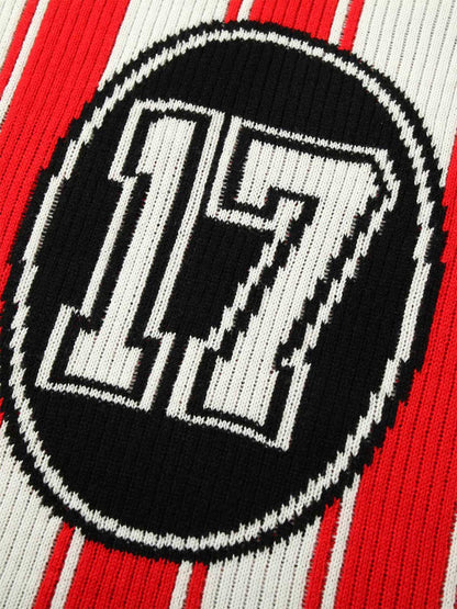 Thesupermade Vintage Striped Baseball Short-sleeved Knit Sweater - 2249 