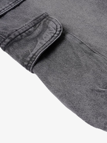 Washed Distressed Multi-Pocket Cargo Jeans 