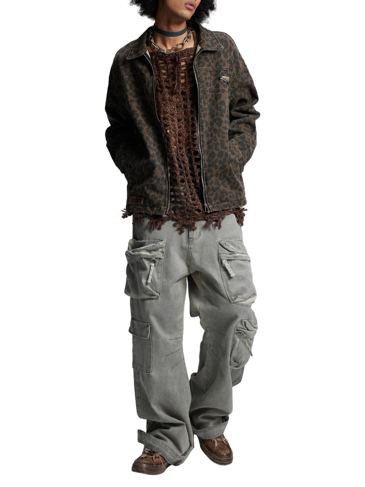 Vintage Washed Cheetah Denim Jacket 