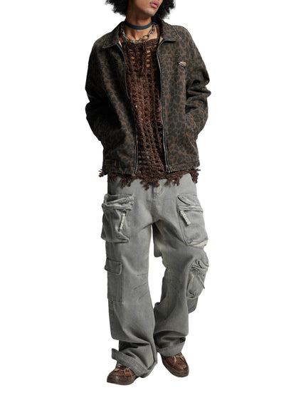 Vintage Washed Cheetah Denim Jacket 