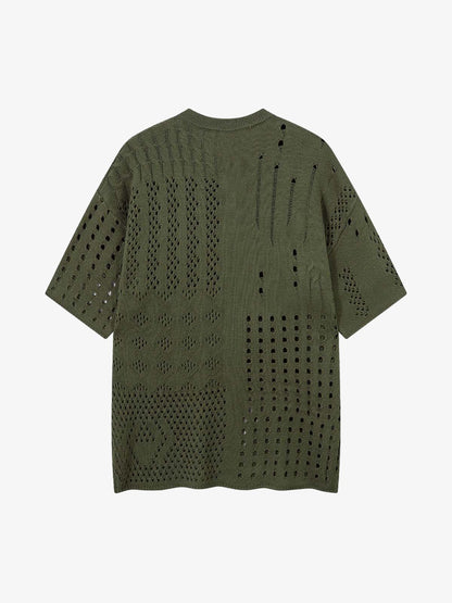 Openwork Knit Short-Sleeve Sweater 