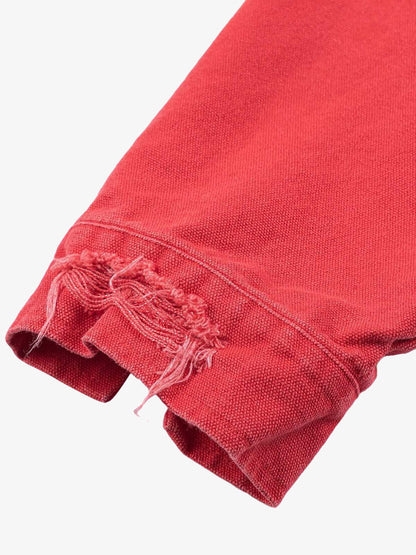 Retro Ripped Washed Contrast Color Work Jacket 