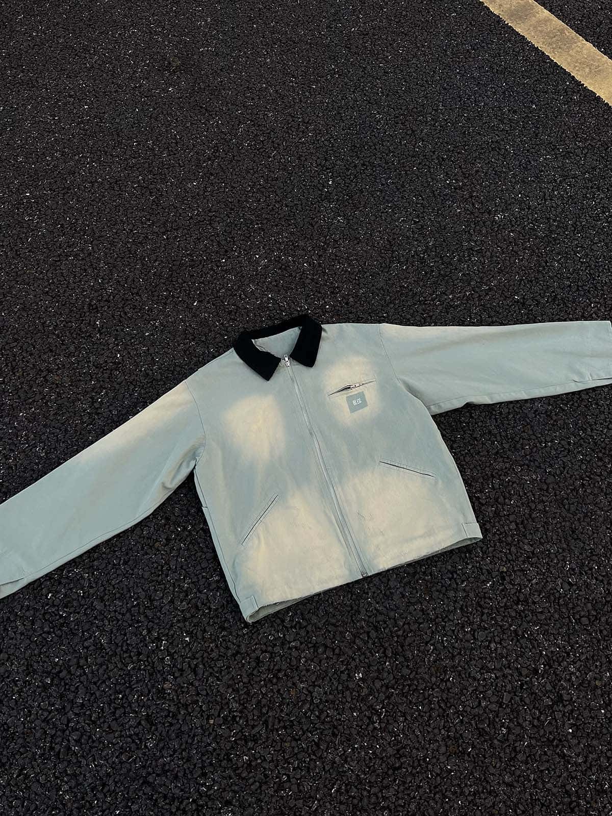 Washed Ripped Gradient Zip Up Work Jacket 