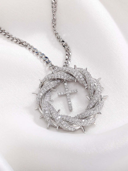 Twisted Cross Zircon Pendant Copper Necklace