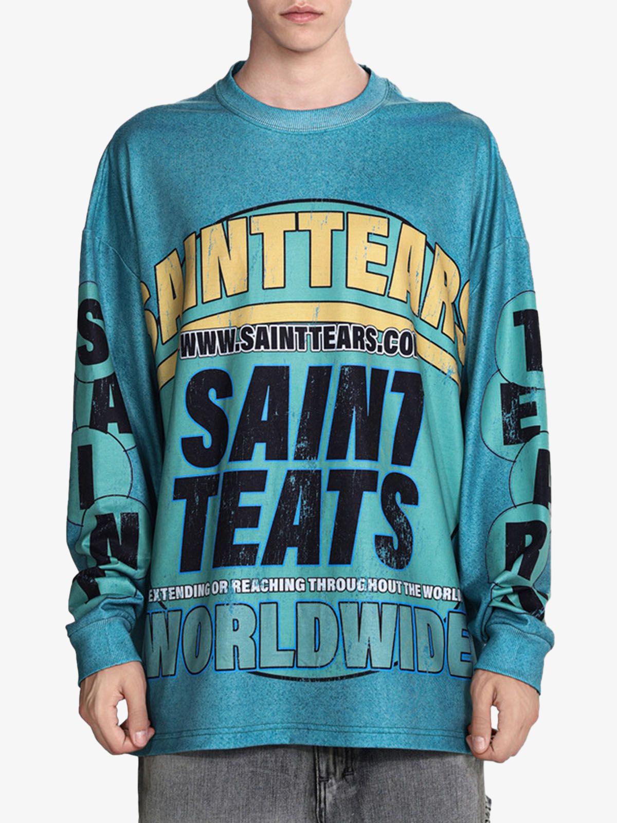 Washed Lettering Print Long Sleeve T-shirt 
