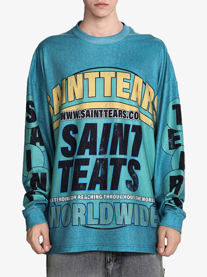 Washed Lettering Print Long Sleeve T-shirt 