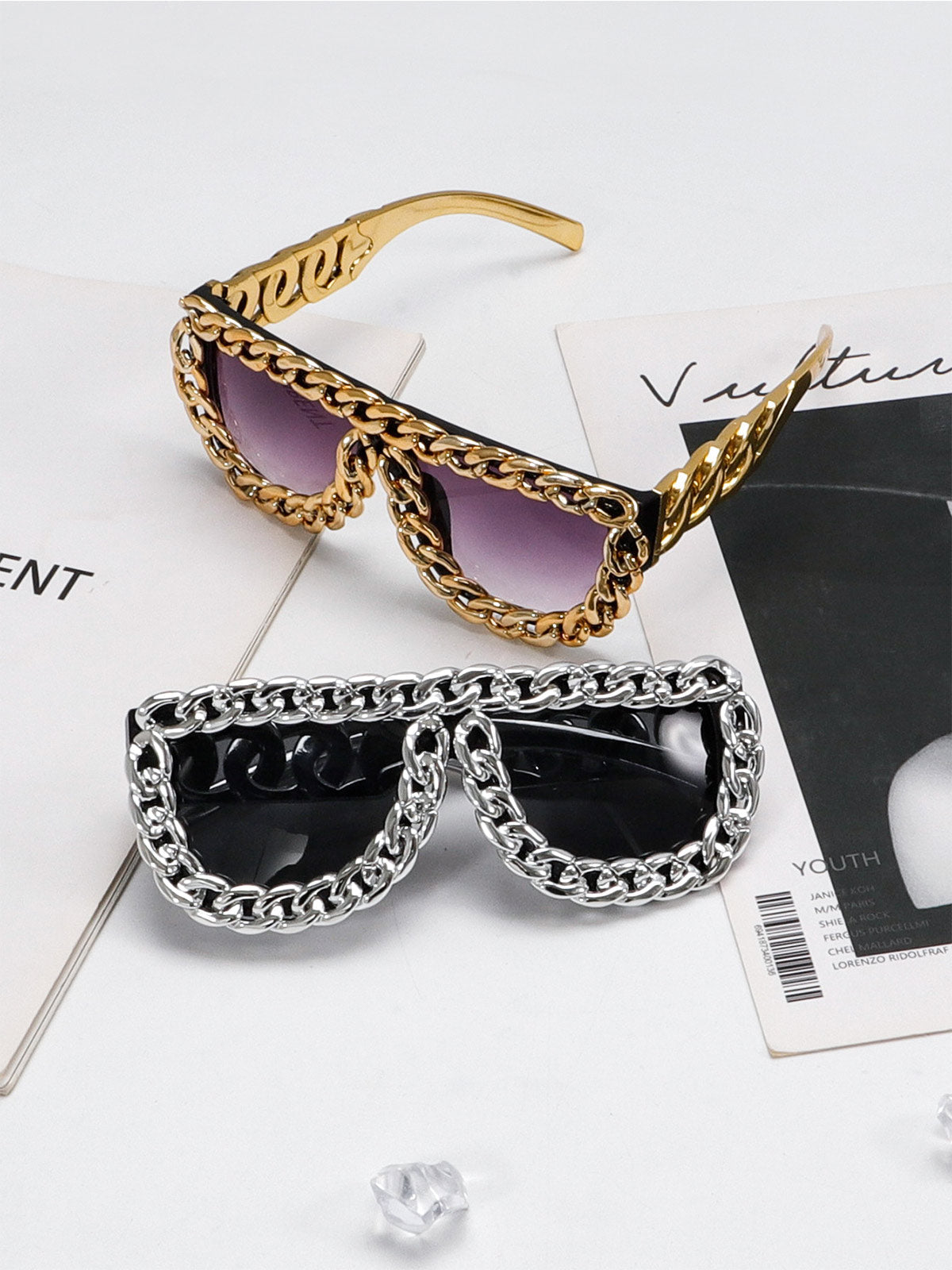 Street Square Frame Chain Sunglasses 