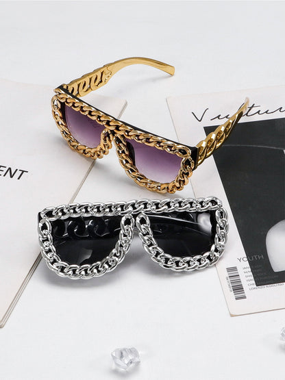 Street Square Frame Chain Sunglasses 