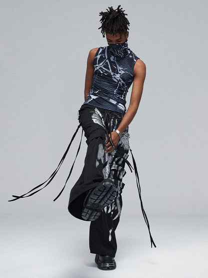 Deconstructed Brushed Silver Ribbon Drawstring Pant - 2177 