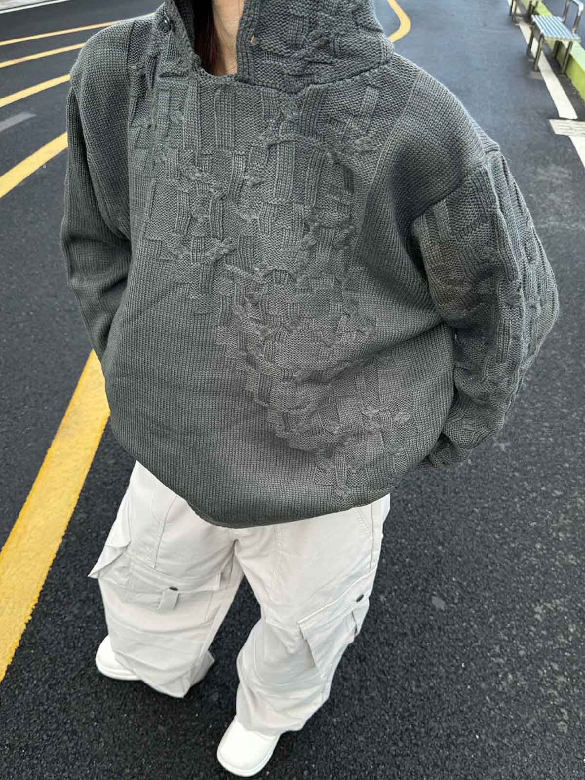 Asymmetric Irregular Knitted Sweater Hoodie 