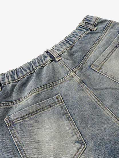 Washed Distressed Deconstructed Split Barrel Jeans - 2359 