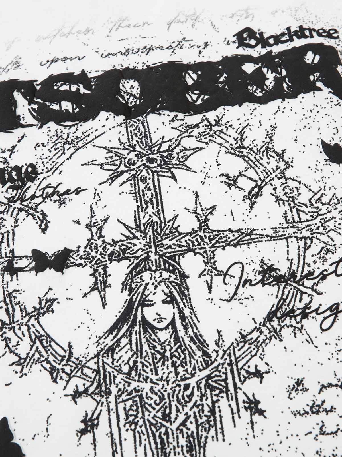 Thesupermade Star Necklace Cross Graphic Long Sleeve T-shirt 