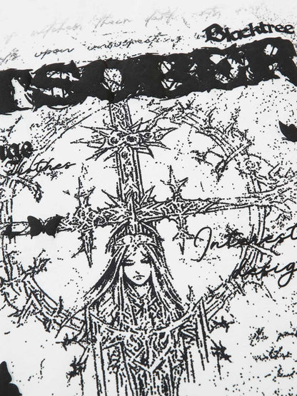 Thesupermade Star Necklace Cross Graphic Long Sleeve T-shirt 