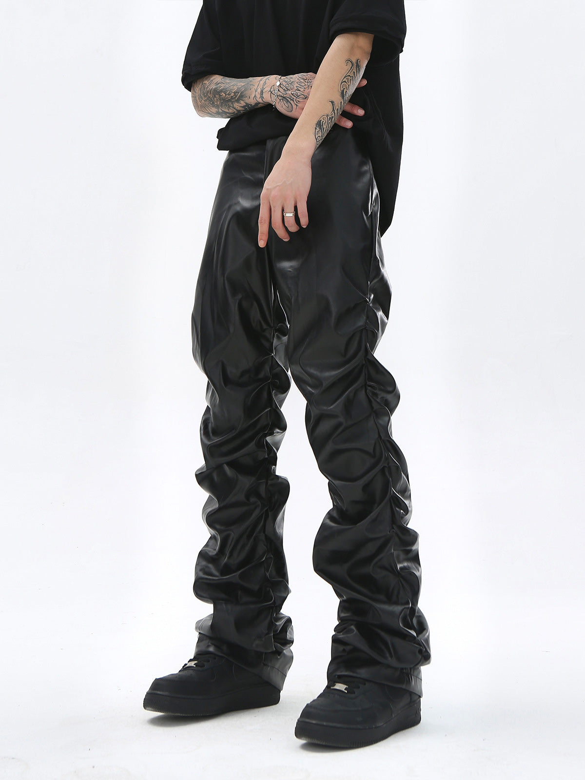 Thesupermade Punk Style Pleated Leather Pants - 2195 