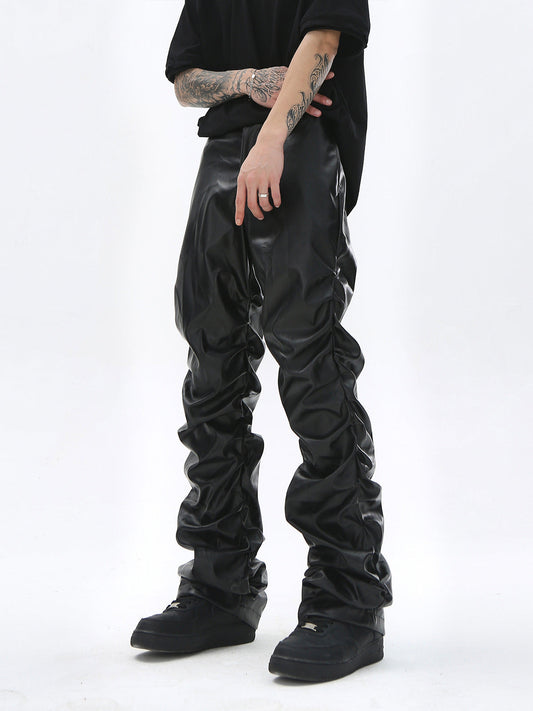 Thesupermade Punk Style Pleated Leather Pants - 2195 