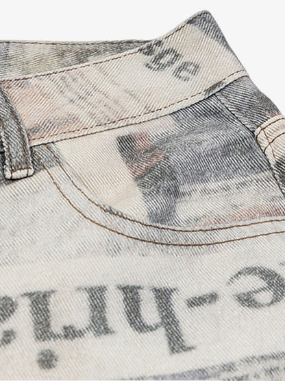 Graffiti Newspaper Baggy Jeans - 2404 