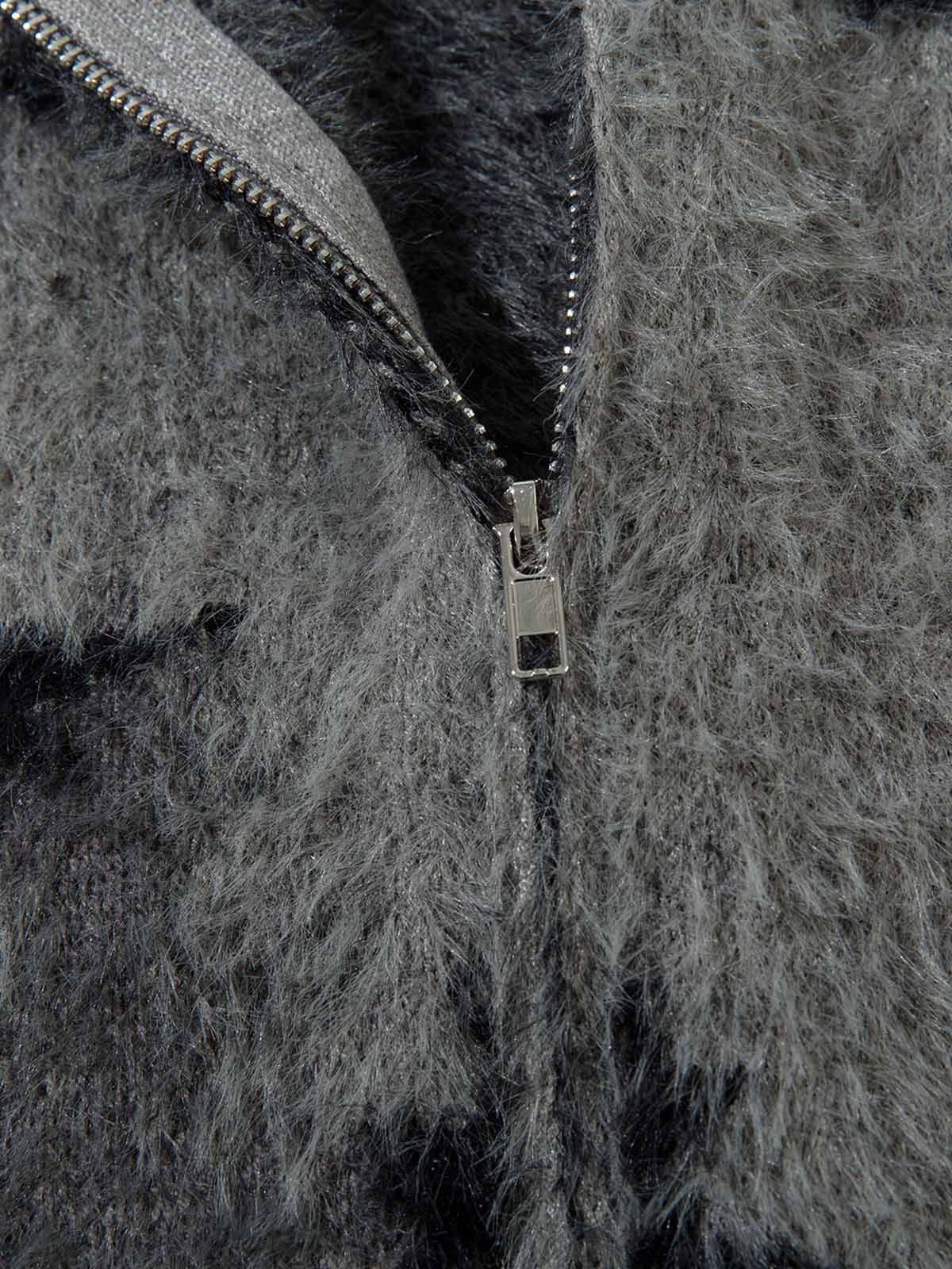Thesupermade Faux Mink Fur Forest Bird High Collar Zipper Sweater 