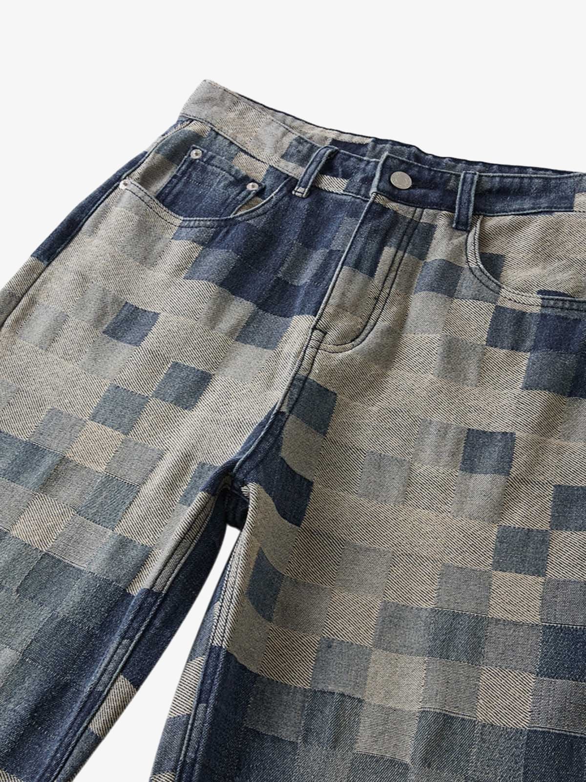 Thesupermade Checkerboard Jacquard Wide Leg Jeans - 2193 