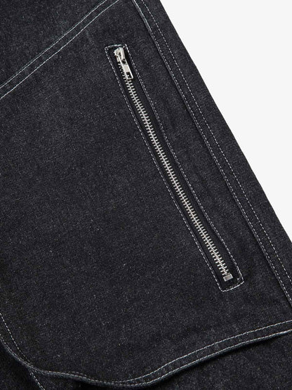 Deconstructed Split Topstitched Pleated Pocket Jeans 