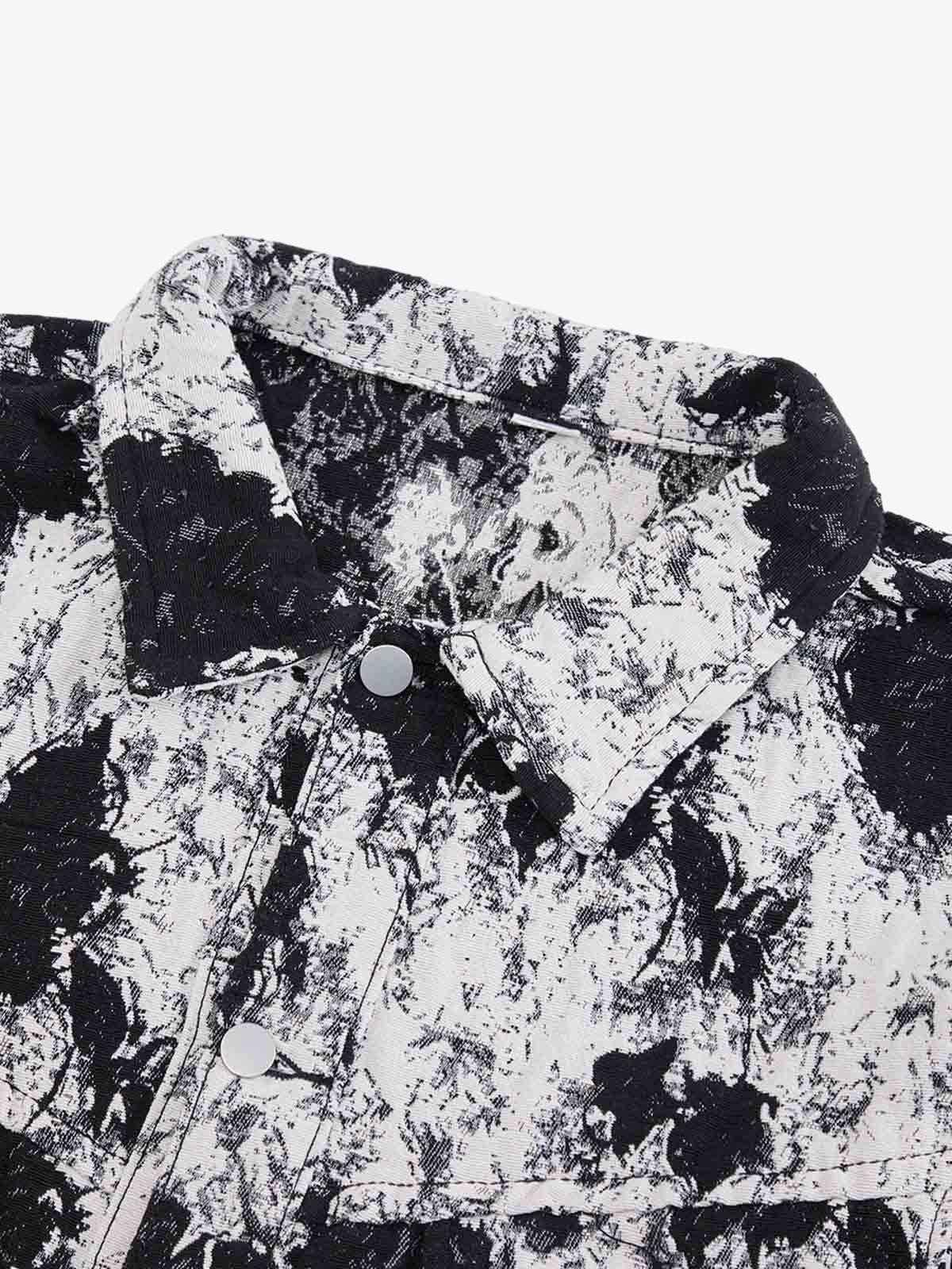 Black And White Contrast Floral Denim Jacket 
